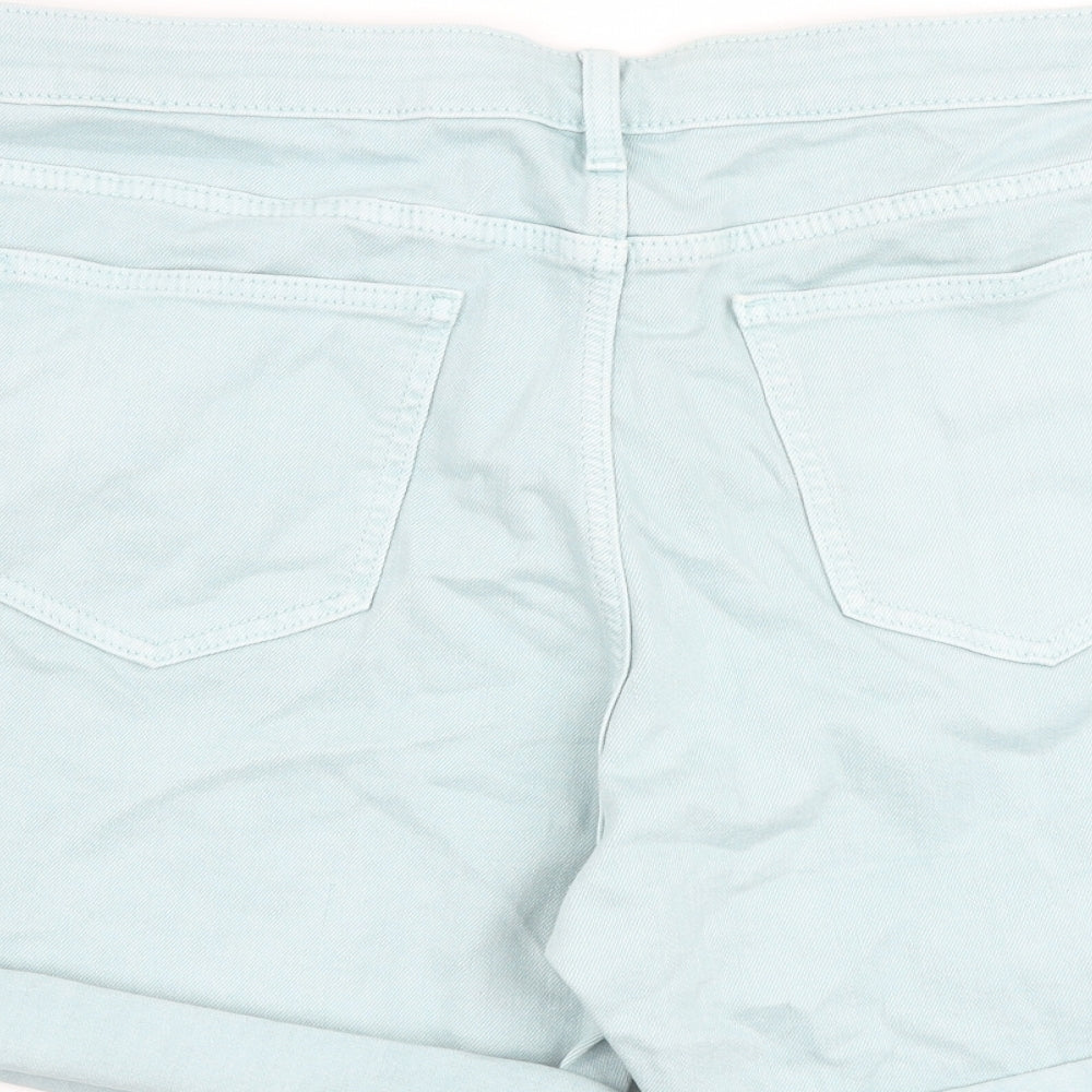 Marks and Spencer Womens Blue Cotton Boyfriend Shorts Size 18 L5 in Regular Zip