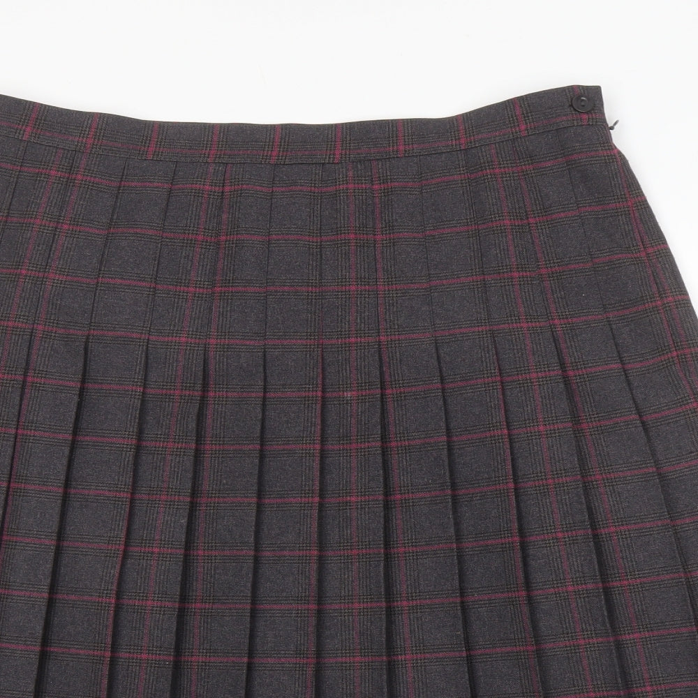 EWM Womens Grey Plaid Polyester Pleated Skirt Size 16 Zip