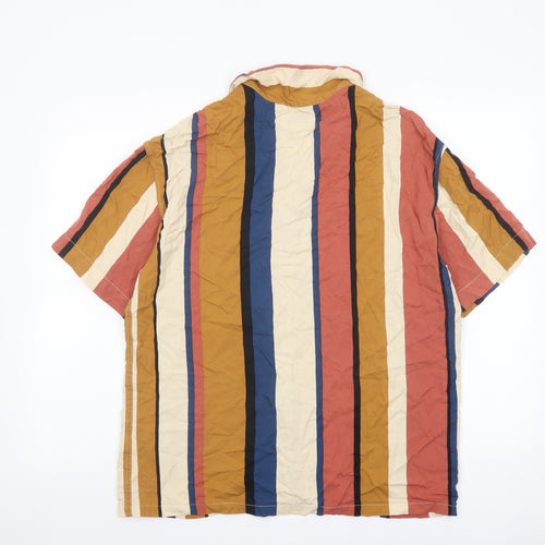 Pull&Bear Mens Multicoloured Striped Viscose Button-Up Size M Collared Button