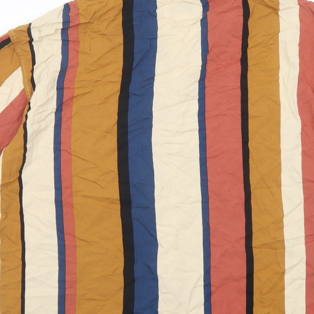 Pull&Bear Mens Multicoloured Striped Viscose Button-Up Size M Collared Button
