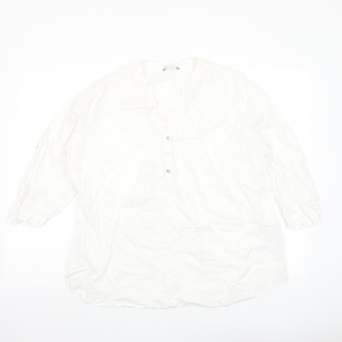 Marks and Spencer Womens Ivory Linen Basic Blouse Size 16 V-Neck