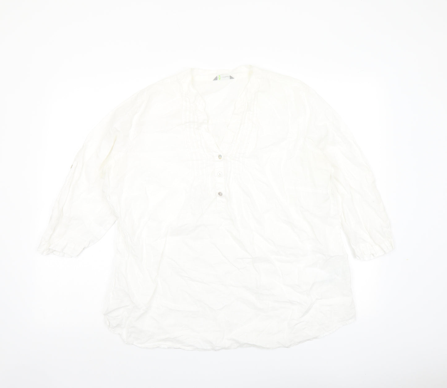 Marks and Spencer Womens Ivory Linen Basic Blouse Size 16 V-Neck