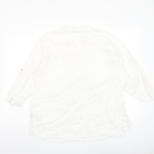 Marks and Spencer Womens Ivory Linen Basic Blouse Size 16 V-Neck
