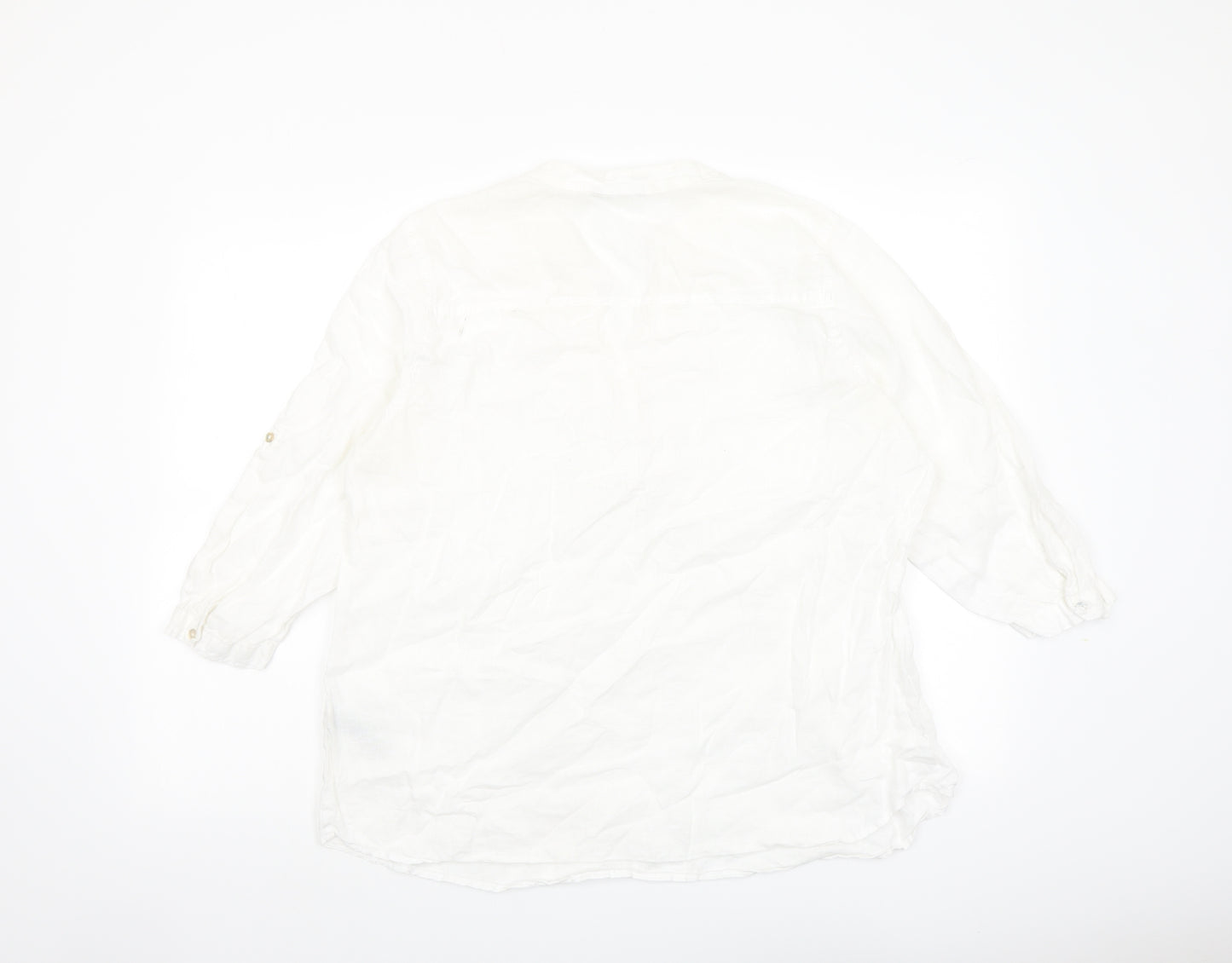 Marks and Spencer Womens Ivory Linen Basic Blouse Size 16 V-Neck