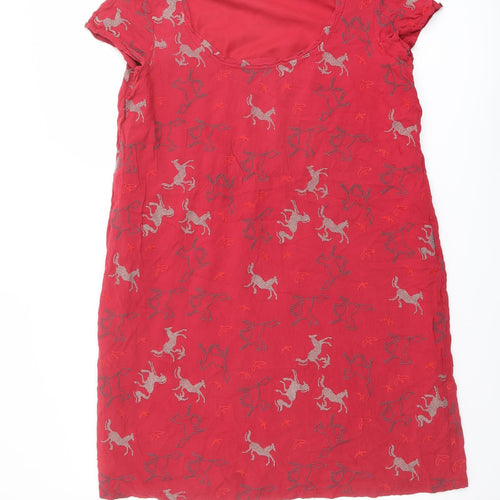 White Stuff Womens Red Geometric Viscose T-Shirt Dress Size 14 Scoop Neck Pullover - Horse pattern