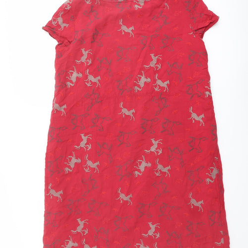 White Stuff Womens Red Geometric Viscose T-Shirt Dress Size 14 Scoop Neck Pullover - Horse pattern