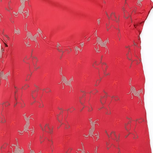 White Stuff Womens Red Geometric Viscose T-Shirt Dress Size 14 Scoop Neck Pullover - Horse pattern