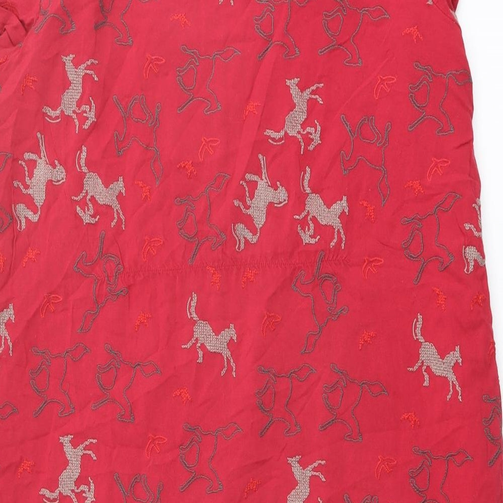 White Stuff Womens Red Geometric Viscose T-Shirt Dress Size 14 Scoop Neck Pullover - Horse pattern