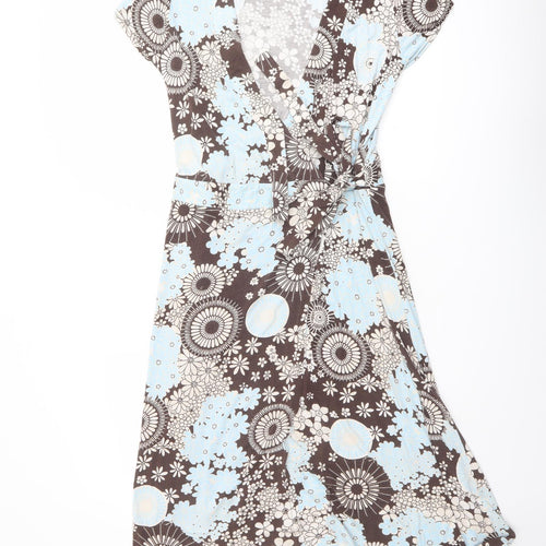 J.Taylor Womens Blue Geometric Viscose Wrap Dress Size 14 V-Neck Tie