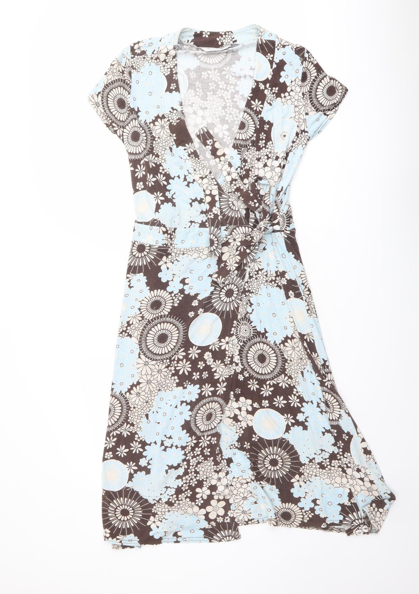 J.Taylor Womens Blue Geometric Viscose Wrap Dress Size 14 V-Neck Tie