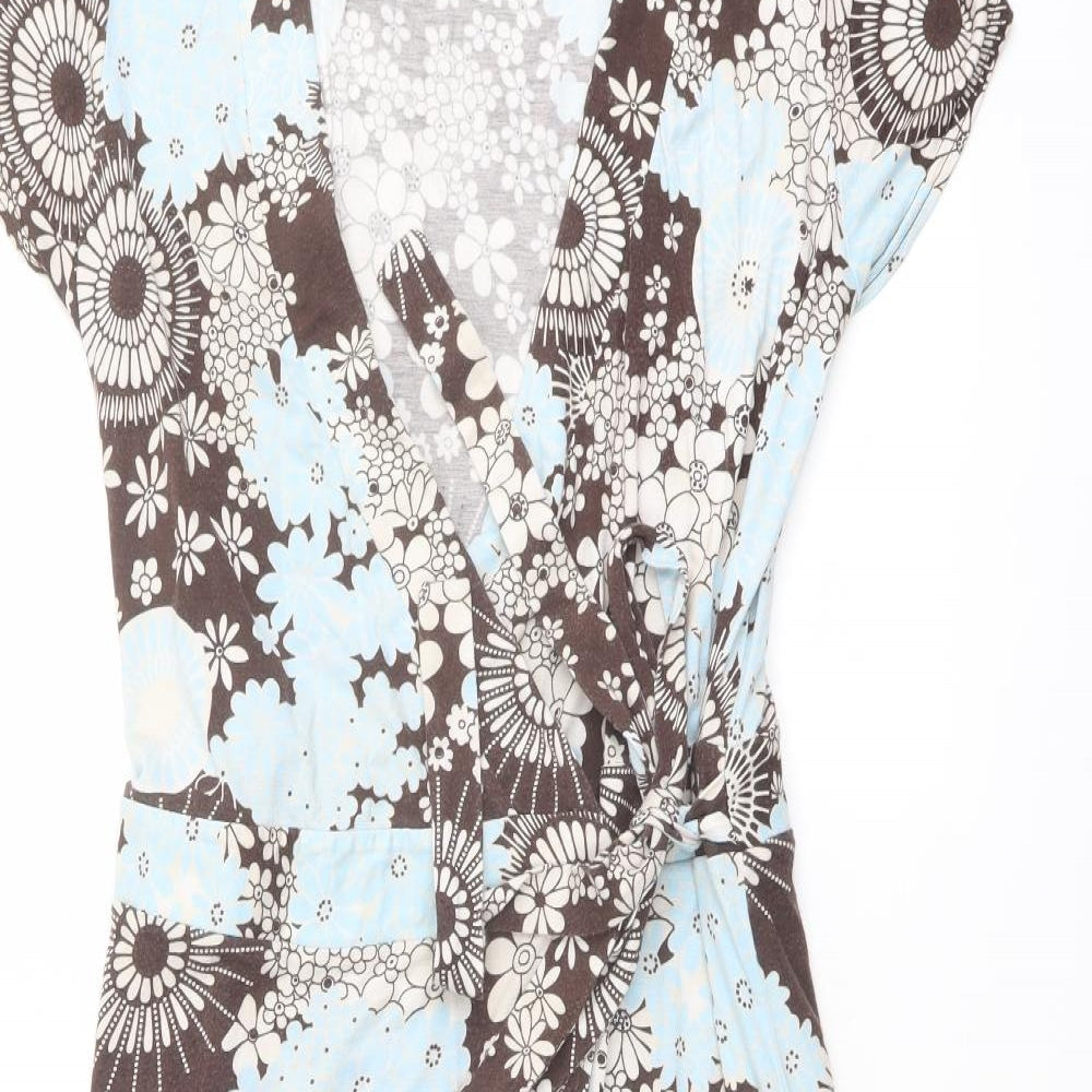 J.Taylor Womens Blue Geometric Viscose Wrap Dress Size 14 V-Neck Tie