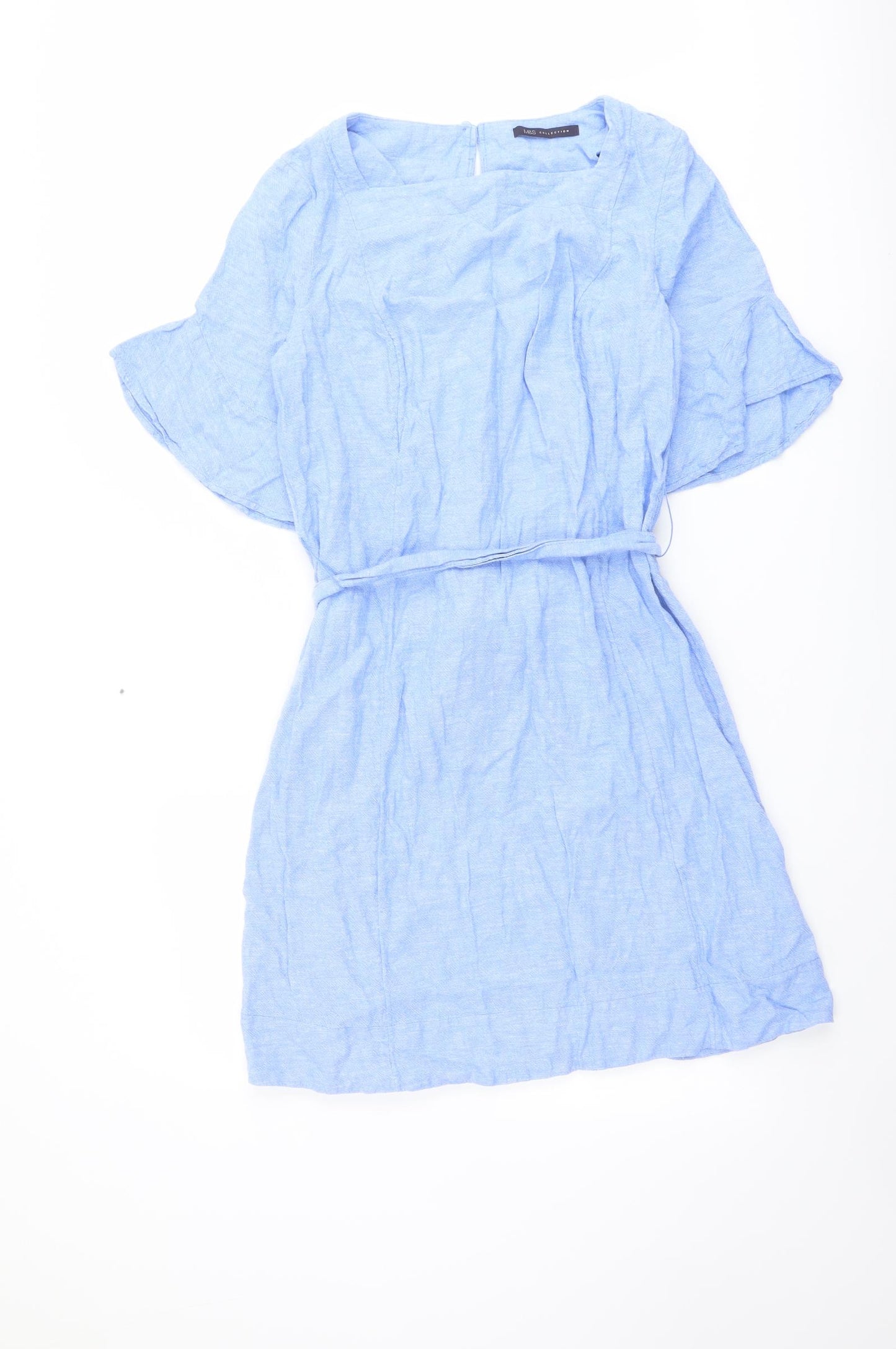 Marks and Spencer Womens Blue Linen A-Line Size 12 Round Neck Pullover