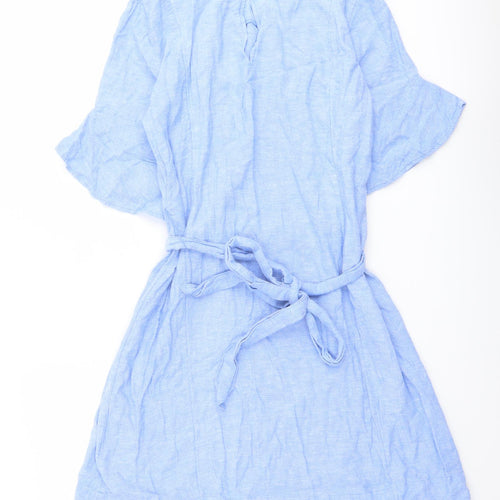 Marks and Spencer Womens Blue Linen A-Line Size 12 Round Neck Pullover