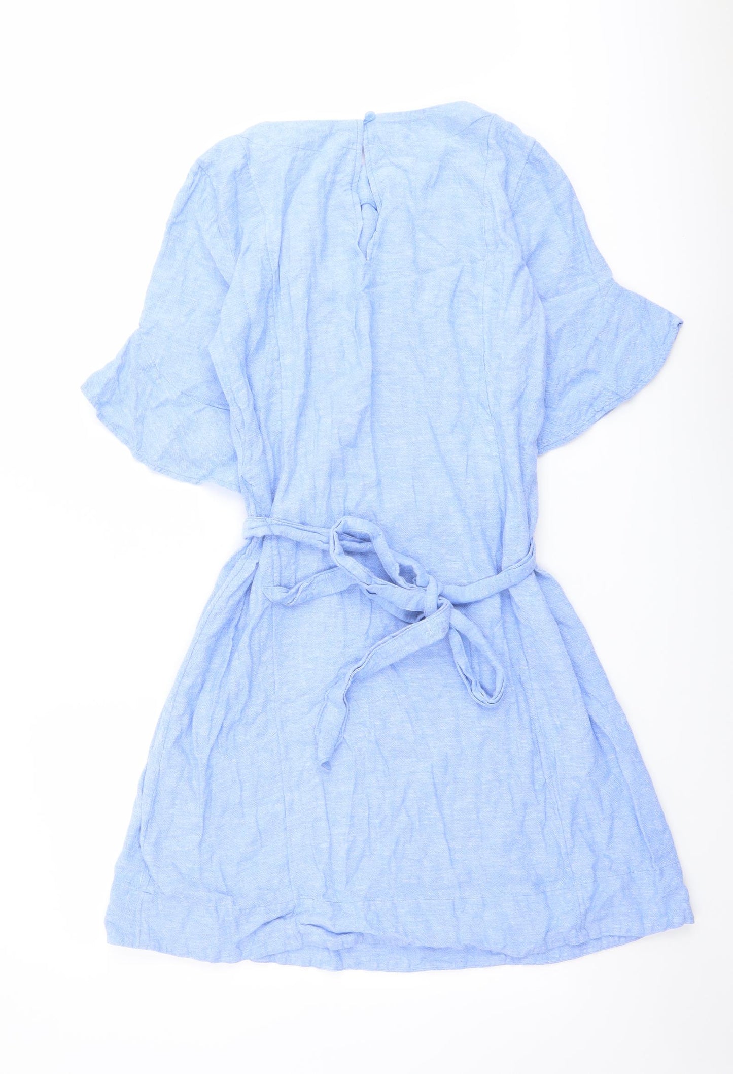 Marks and Spencer Womens Blue Linen A-Line Size 12 Round Neck Pullover