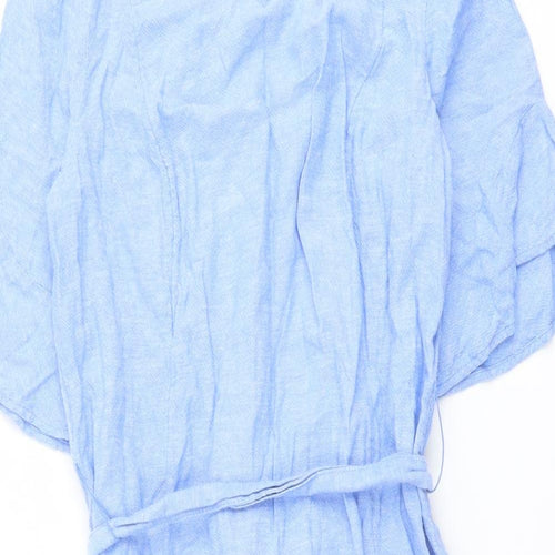 Marks and Spencer Womens Blue Linen A-Line Size 12 Round Neck Pullover