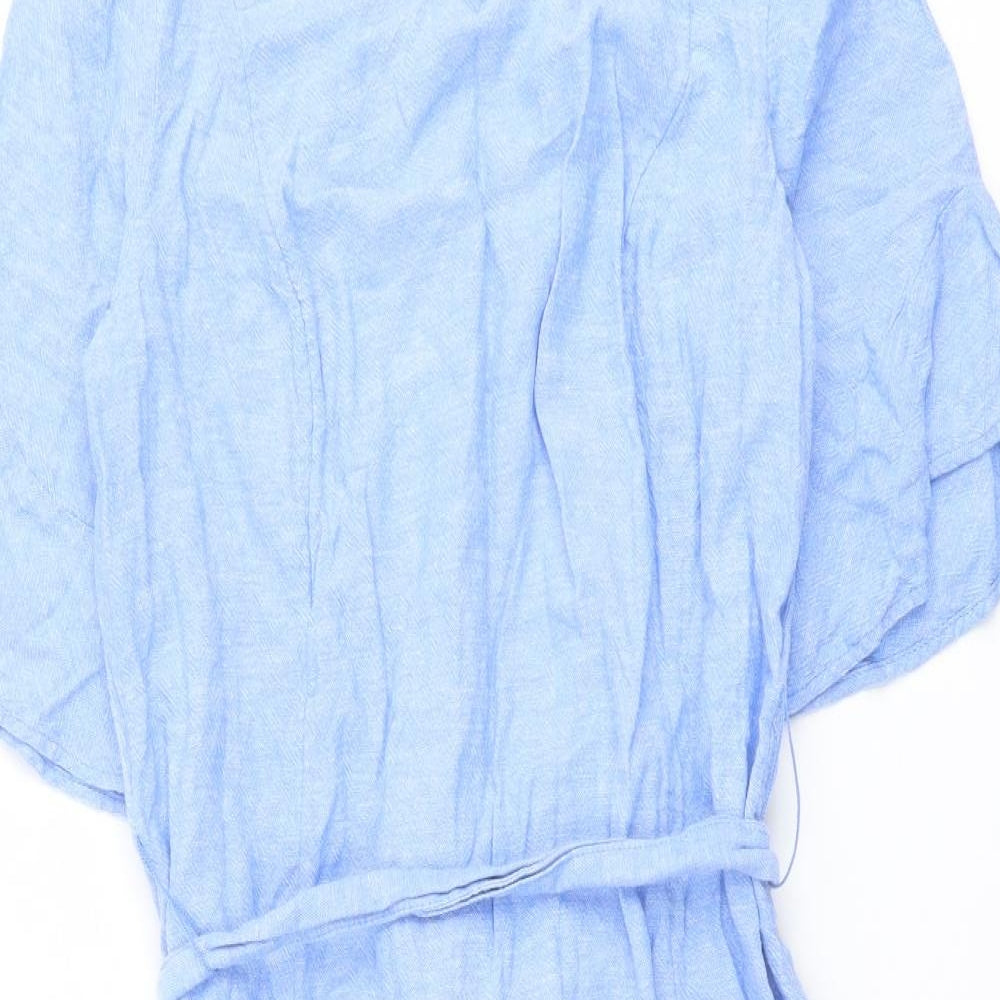 Marks and Spencer Womens Blue Linen A-Line Size 12 Round Neck Pullover