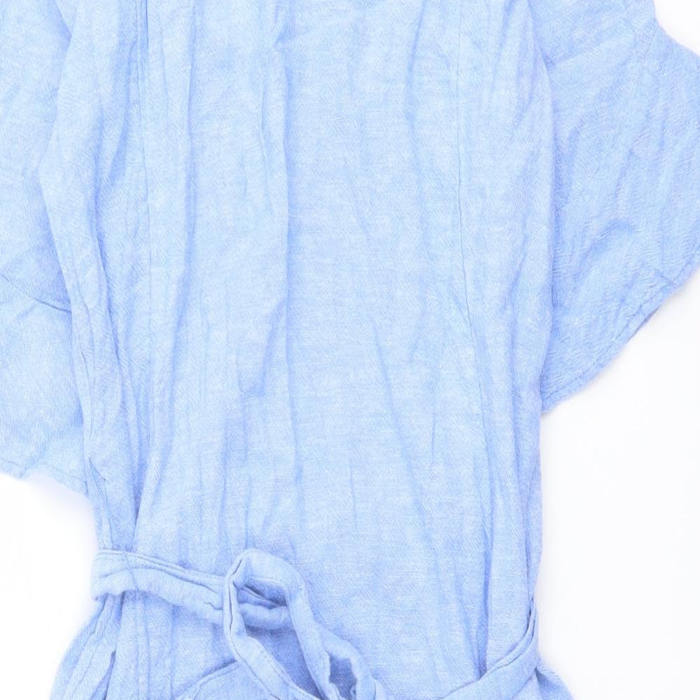 Marks and Spencer Womens Blue Linen A-Line Size 12 Round Neck Pullover