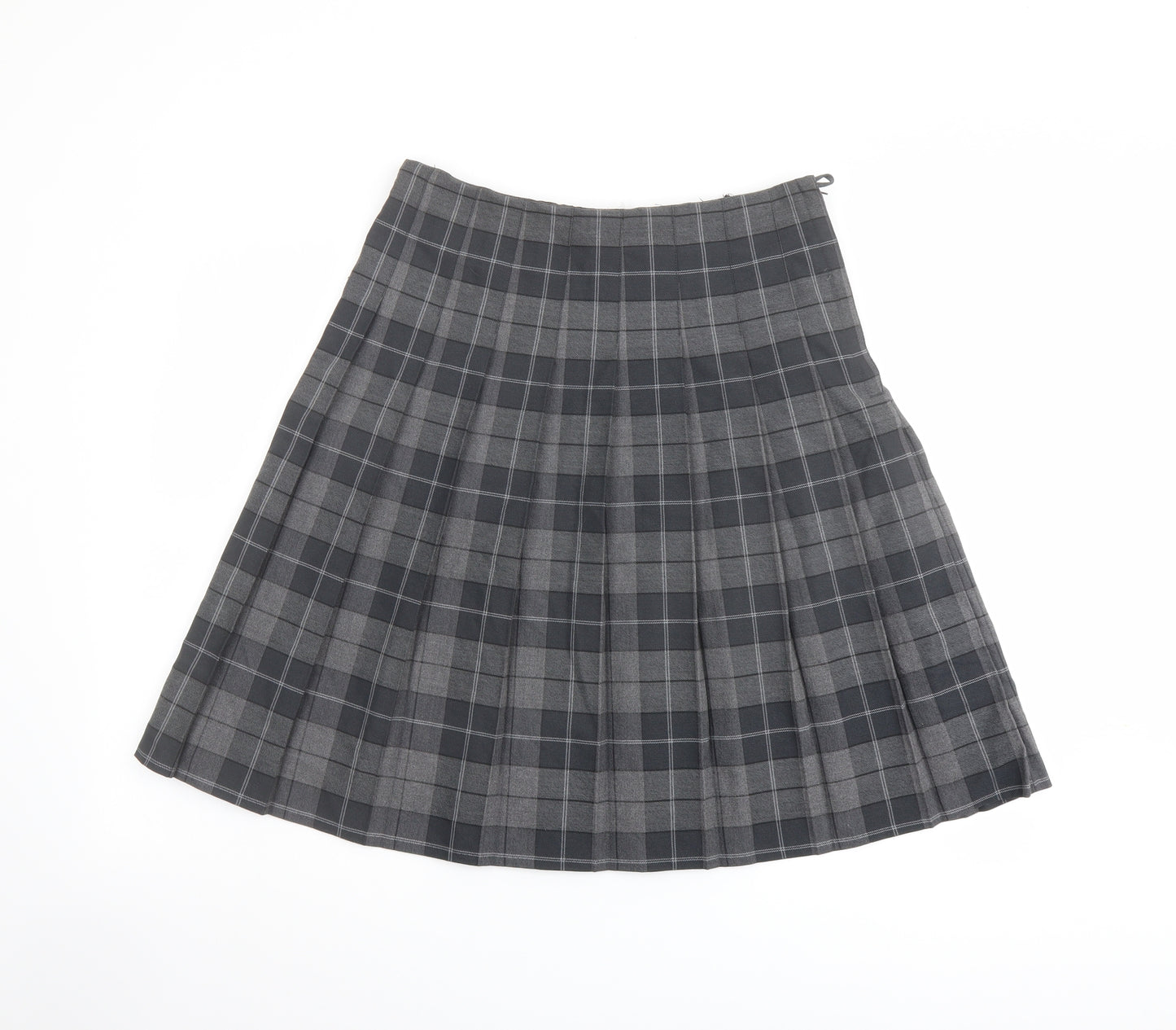 Trutex Womens Grey Plaid Polyester Pleated Skirt Size 26 in Zip