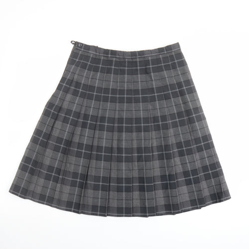 Trutex Womens Grey Plaid Polyester Pleated Skirt Size 26 in Zip