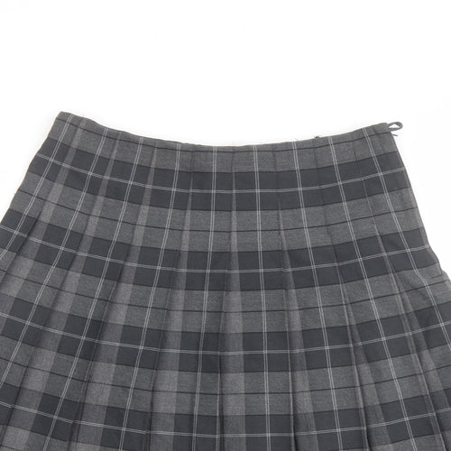 Trutex Womens Grey Plaid Polyester Pleated Skirt Size 26 in Zip