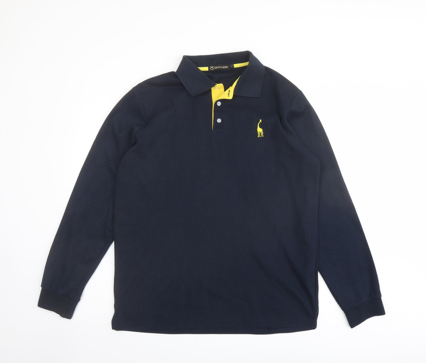 GHYUGR Mens Blue Cotton Polo Size L Collared Button