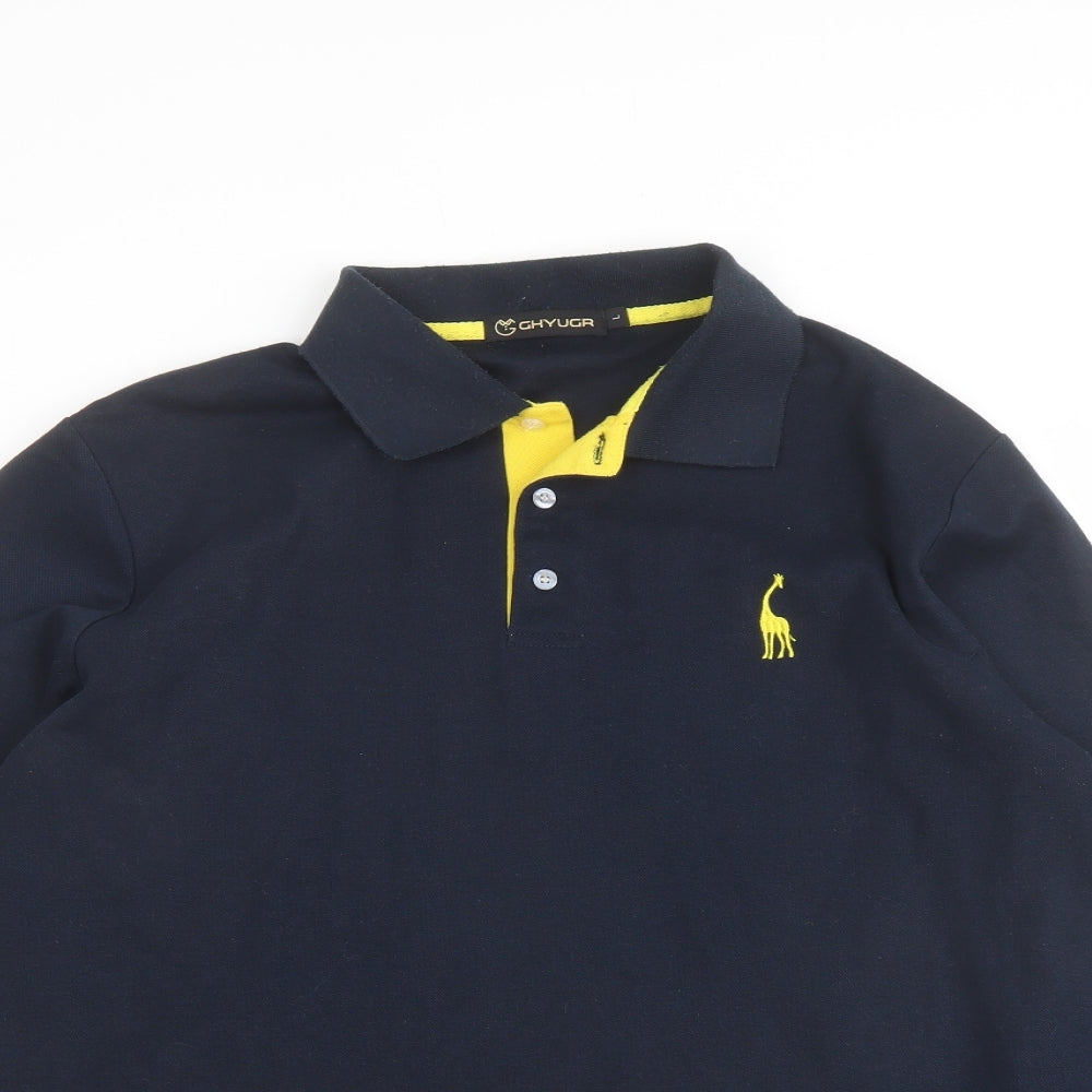 GHYUGR Mens Blue Cotton Polo Size L Collared Button