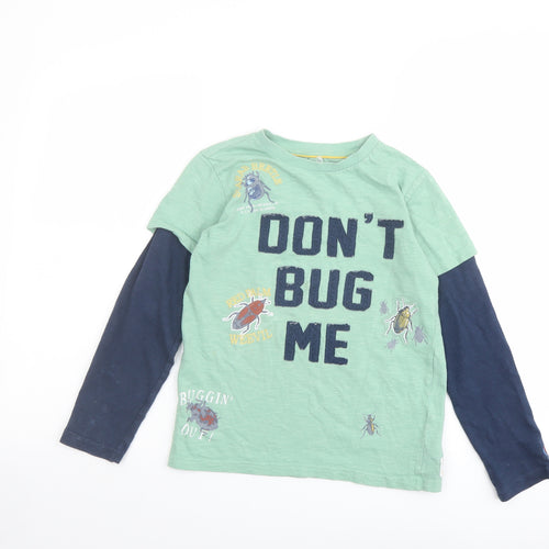 Fat Face Boys Green Colourblock Cotton Pullover Casual Size 9-10 Years Round Neck Pullover - Don't bug me