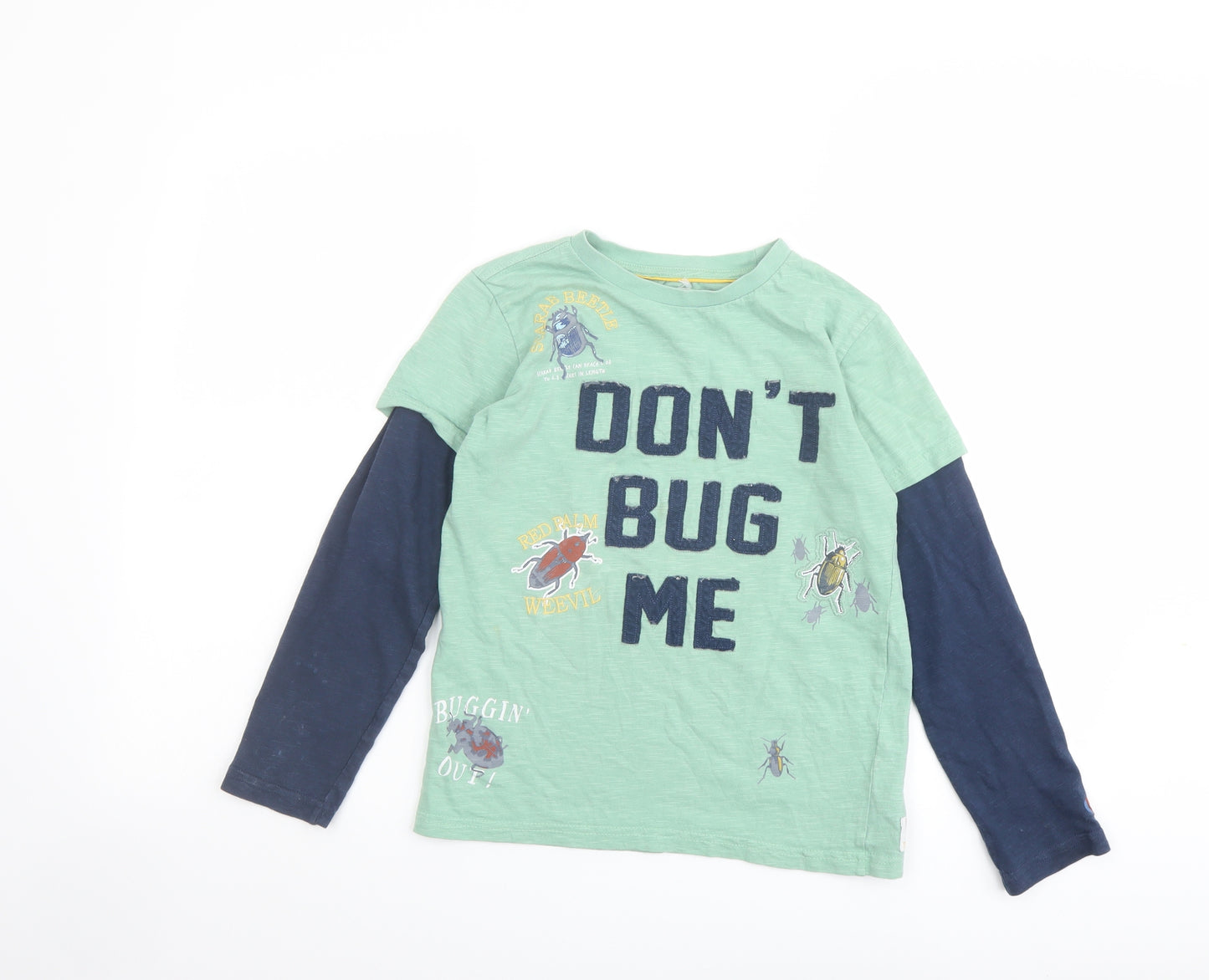 Fat Face Boys Green Colourblock Cotton Pullover Casual Size 9-10 Years Round Neck Pullover - Don't bug me