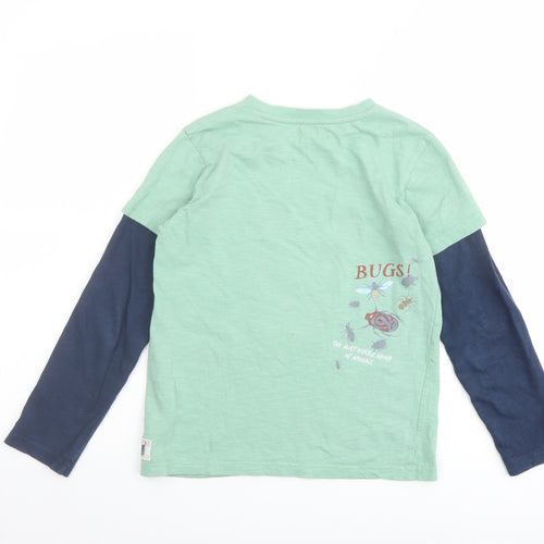 Fat Face Boys Green Colourblock Cotton Pullover Casual Size 9-10 Years Round Neck Pullover - Don't bug me