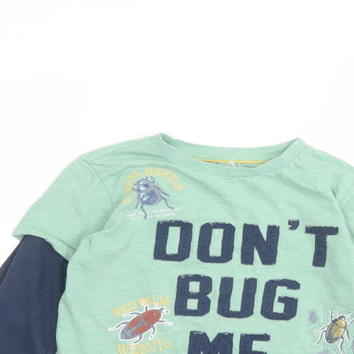 Fat Face Boys Green Colourblock Cotton Pullover Casual Size 9-10 Years Round Neck Pullover - Don't bug me