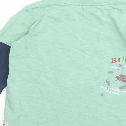 Fat Face Boys Green Colourblock Cotton Pullover Casual Size 9-10 Years Round Neck Pullover - Don't bug me