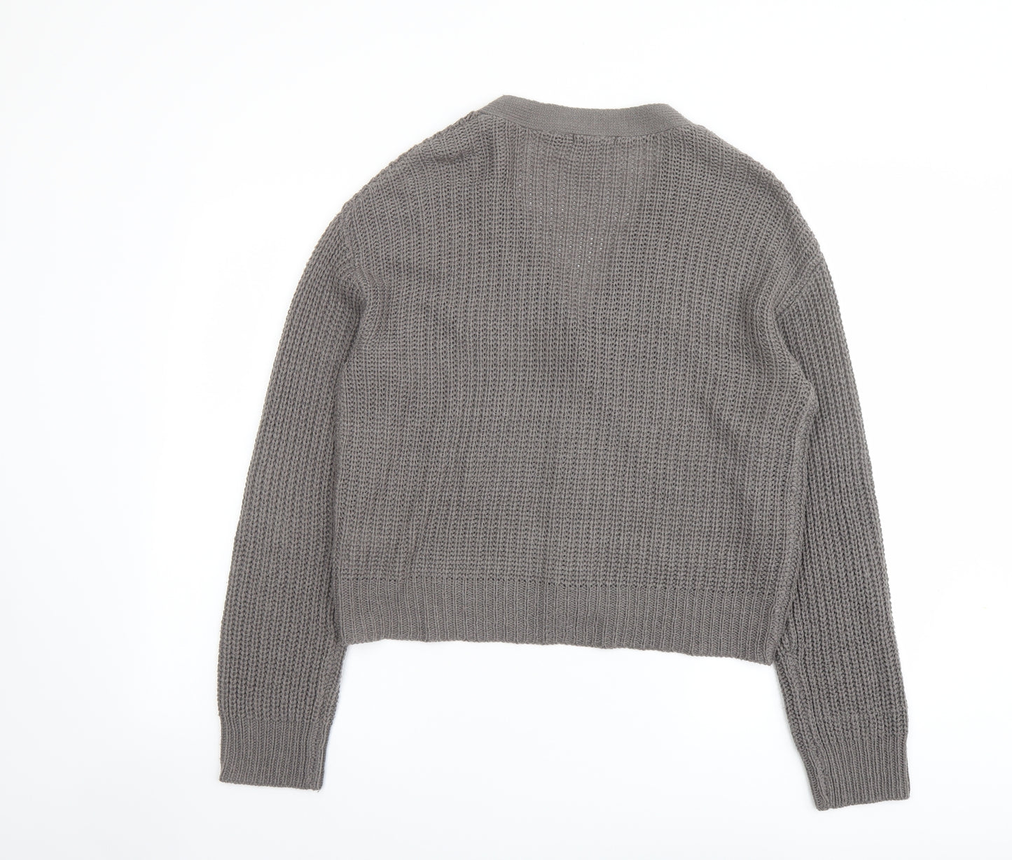 Brave Soul Womens Grey V-Neck Acrylic Cardigan Jumper Size M