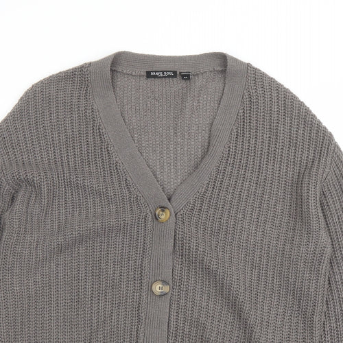Brave Soul Womens Grey V-Neck Acrylic Cardigan Jumper Size M