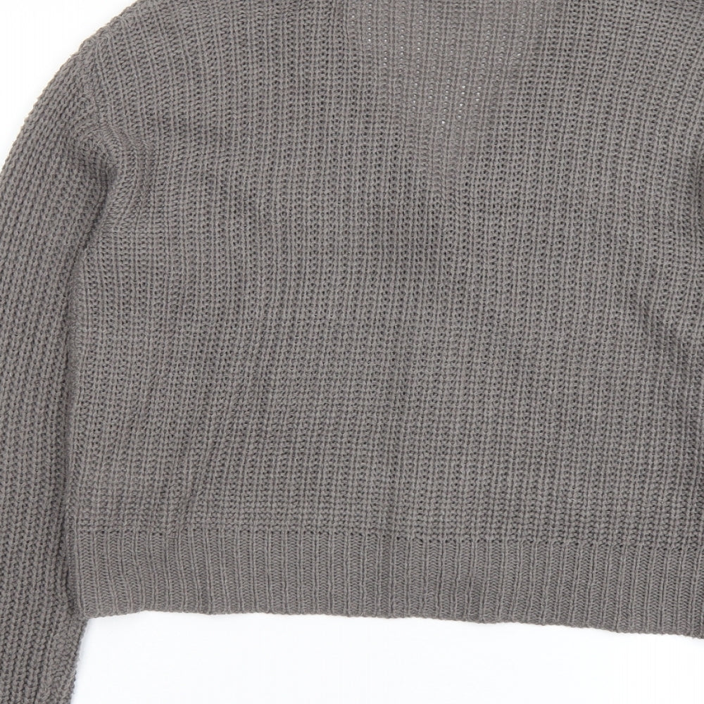 Brave Soul Womens Grey V-Neck Acrylic Cardigan Jumper Size M