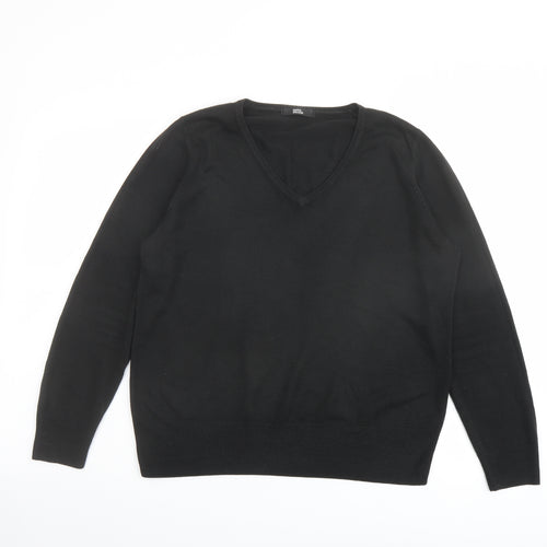 Marks and Spencer Womens Black V-Neck Acrylic Pullover Jumper Size 14