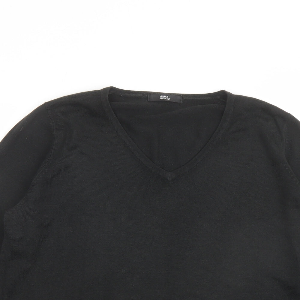 Marks and Spencer Womens Black V-Neck Acrylic Pullover Jumper Size 14