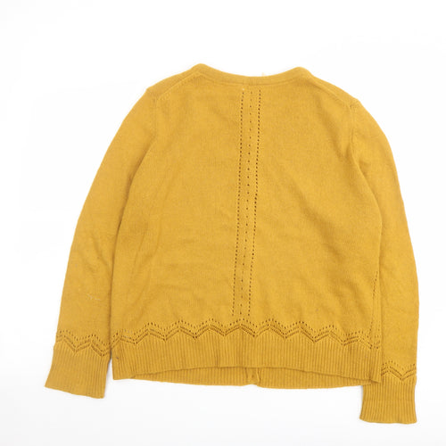 White Stuff Womens Yellow Round Neck Polyamide Cardigan Jumper Size 14