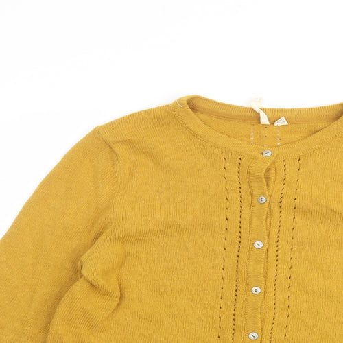 White Stuff Womens Yellow Round Neck Polyamide Cardigan Jumper Size 14