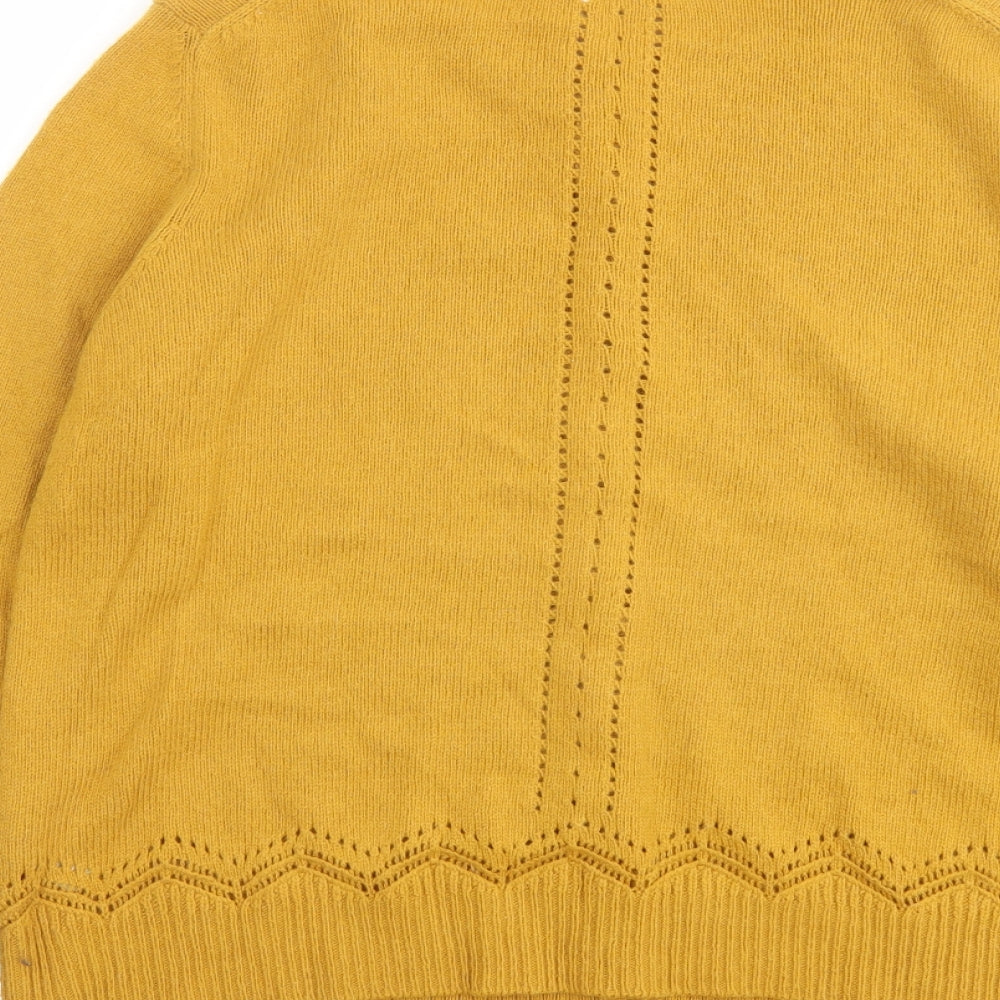 White Stuff Womens Yellow Round Neck Polyamide Cardigan Jumper Size 14