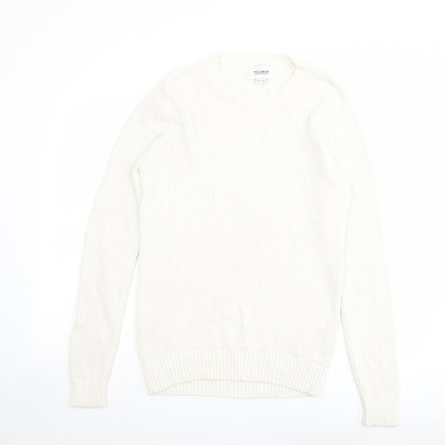 Pull&Bear Mens Ivory Round Neck Cotton Pullover Jumper Size S Long Sleeve