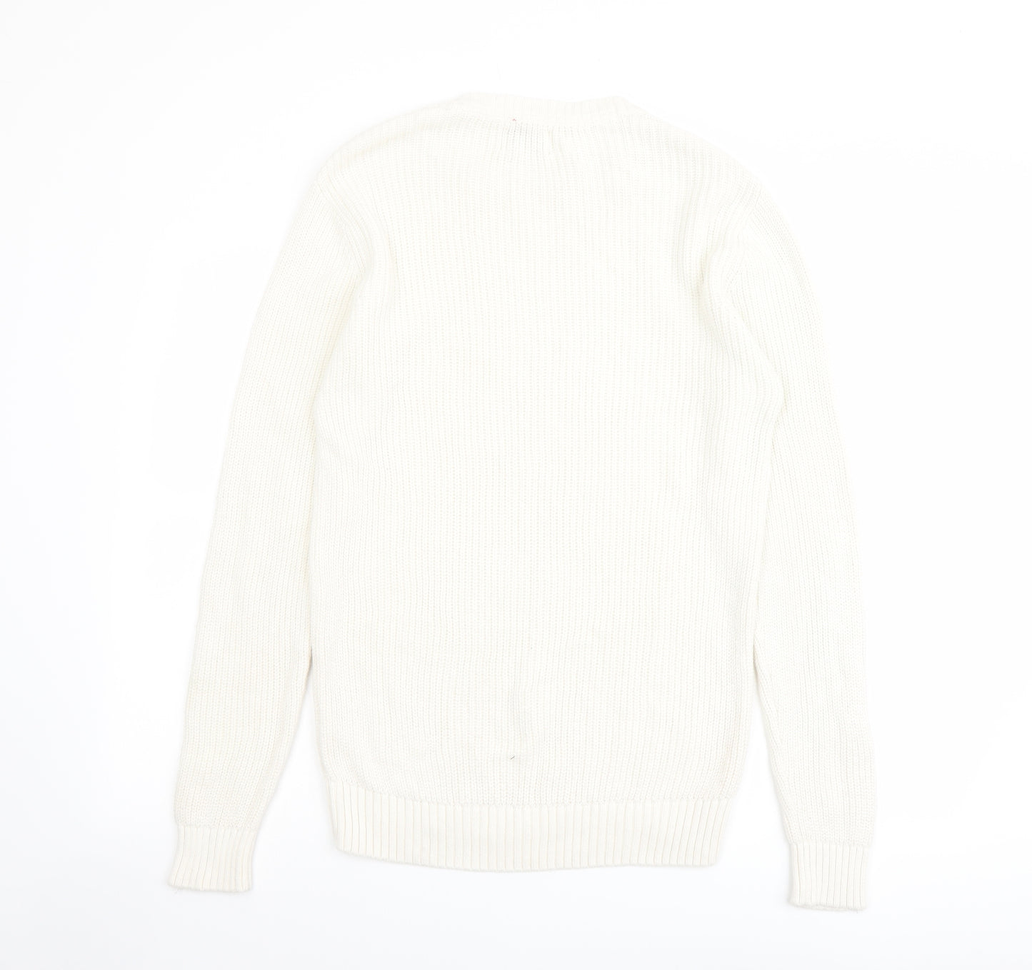 Pull&Bear Mens Ivory Round Neck Cotton Pullover Jumper Size S Long Sleeve