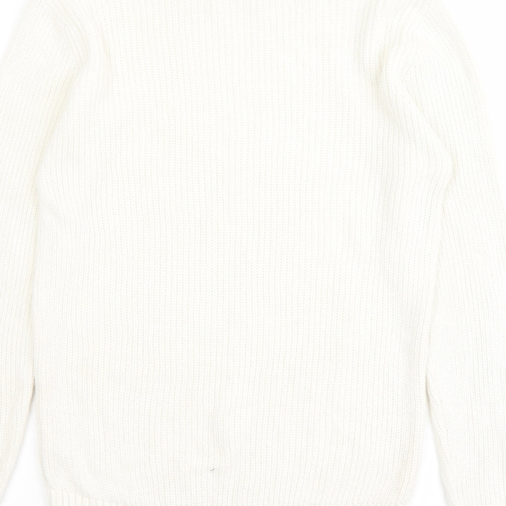 Pull&Bear Mens Ivory Round Neck Cotton Pullover Jumper Size S Long Sleeve