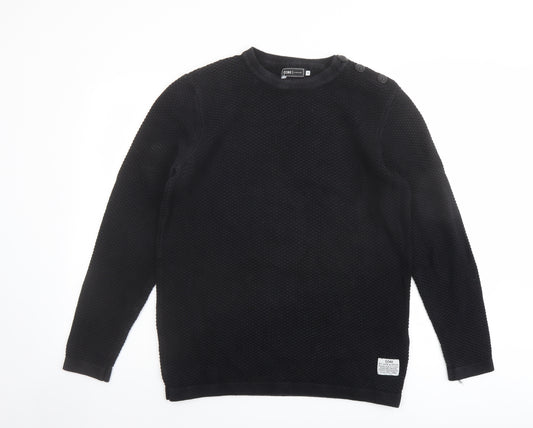 JACK & JONES Mens Black Round Neck Cotton Pullover Jumper Size S Long Sleeve