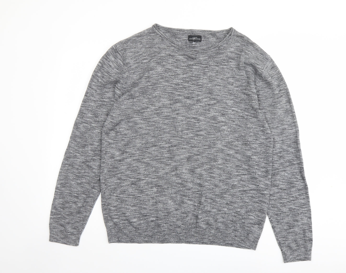 NEXT Mens Grey Round Neck Cotton Pullover Jumper Size L Long Sleeve