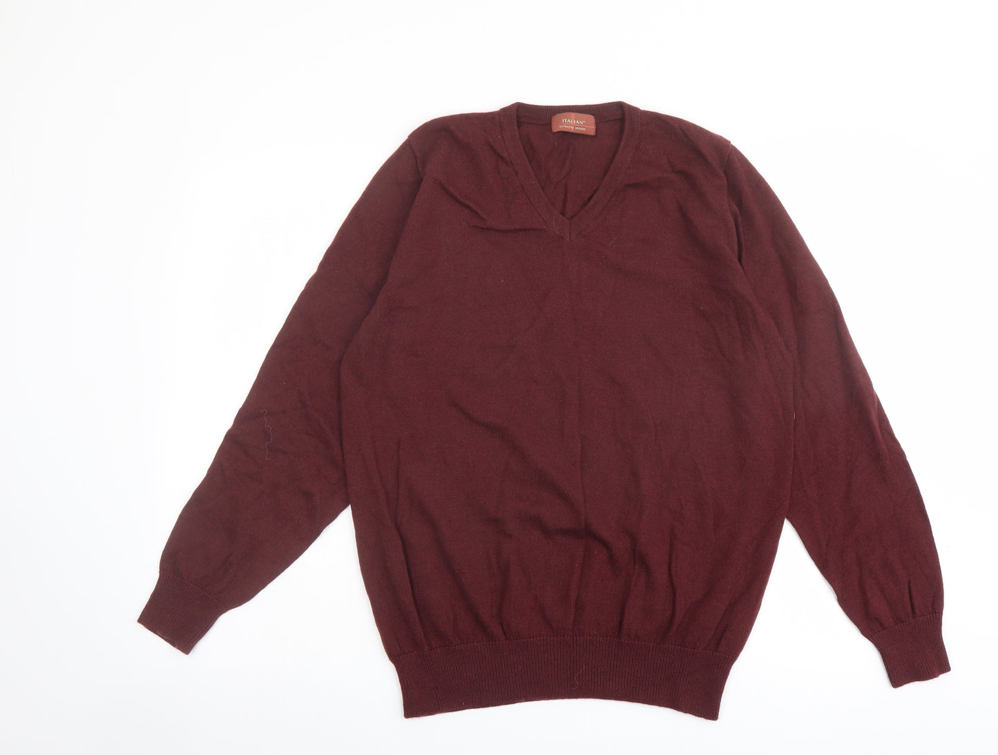 Marks and Spencer Mens Red V-Neck Wool Pullover Jumper Size M Long Sleeve