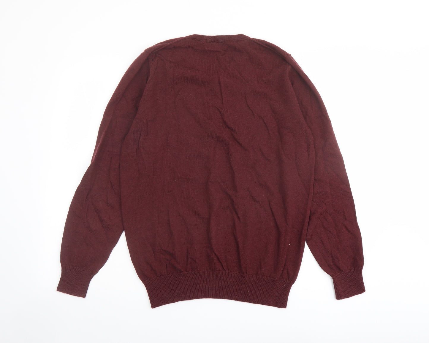 Marks and Spencer Mens Red V-Neck Wool Pullover Jumper Size M Long Sleeve