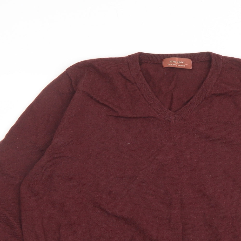 Marks and Spencer Mens Red V-Neck Wool Pullover Jumper Size M Long Sleeve