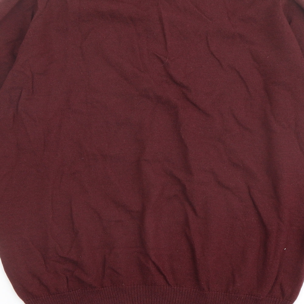 Marks and Spencer Mens Red V-Neck Wool Pullover Jumper Size M Long Sleeve