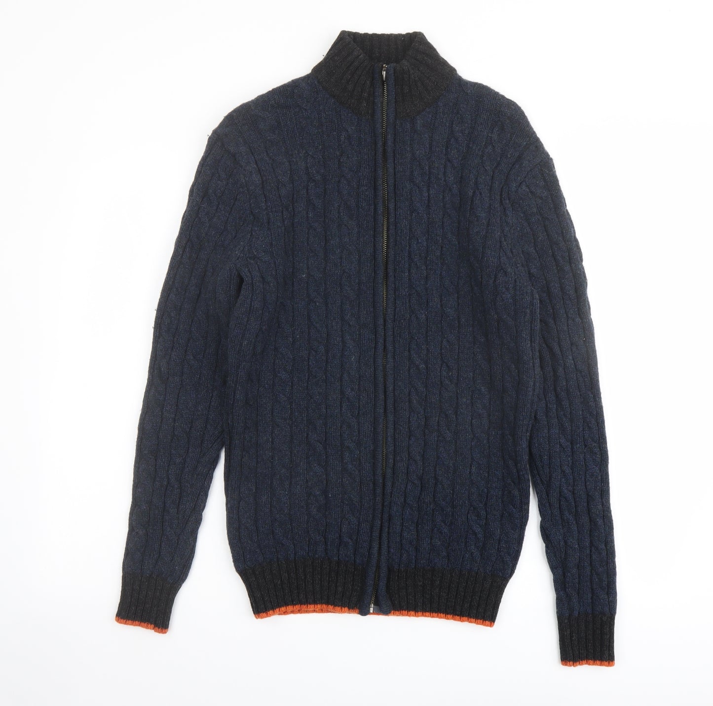 Racing Green Mens Blue High Neck Wool Full Zip Jumper Size S Long Sleeve