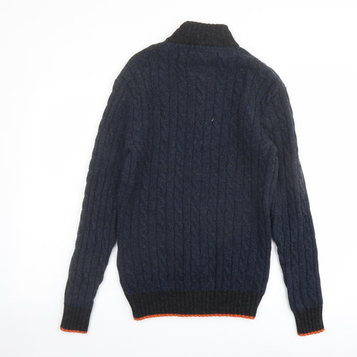 Racing Green Mens Blue High Neck Wool Full Zip Jumper Size S Long Sleeve